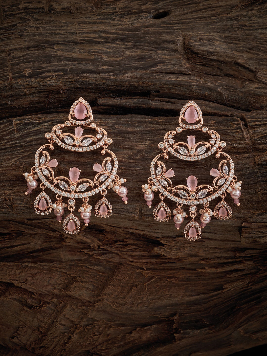 

Kushal's Fashion Jewellery Rose-Gold Plated Cubic Zirconia Studded Drop Earrings