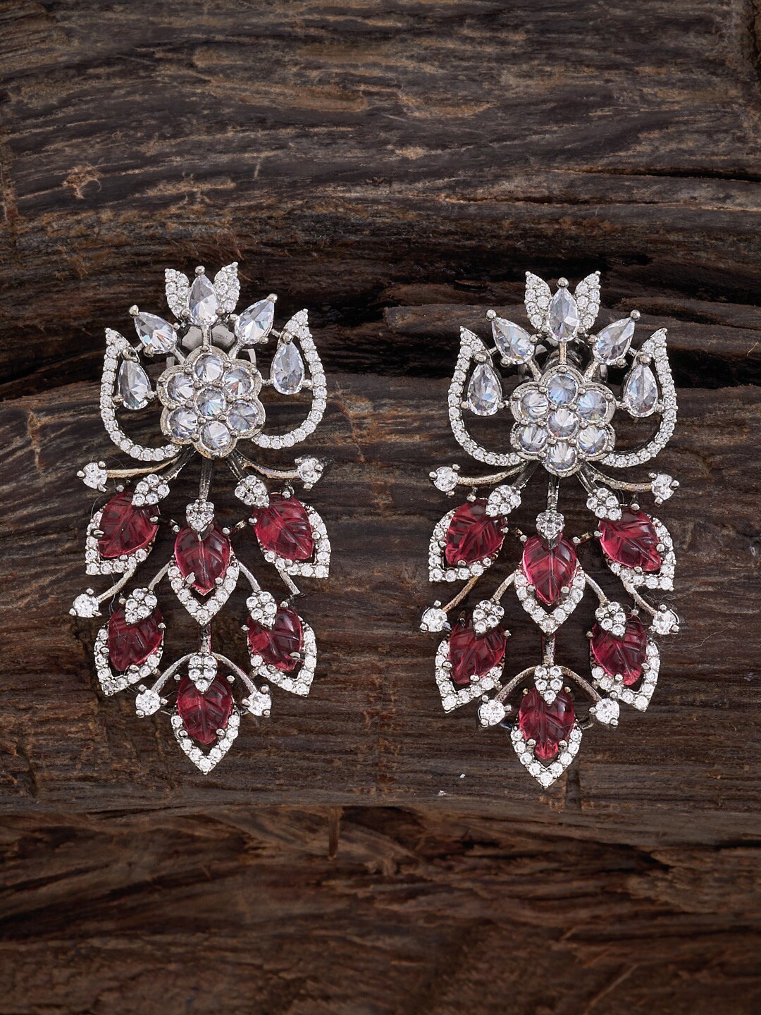 

Kushal's Fashion Jewellery Rhodium-Plated Feather Shaped Studs Earrings, Silver