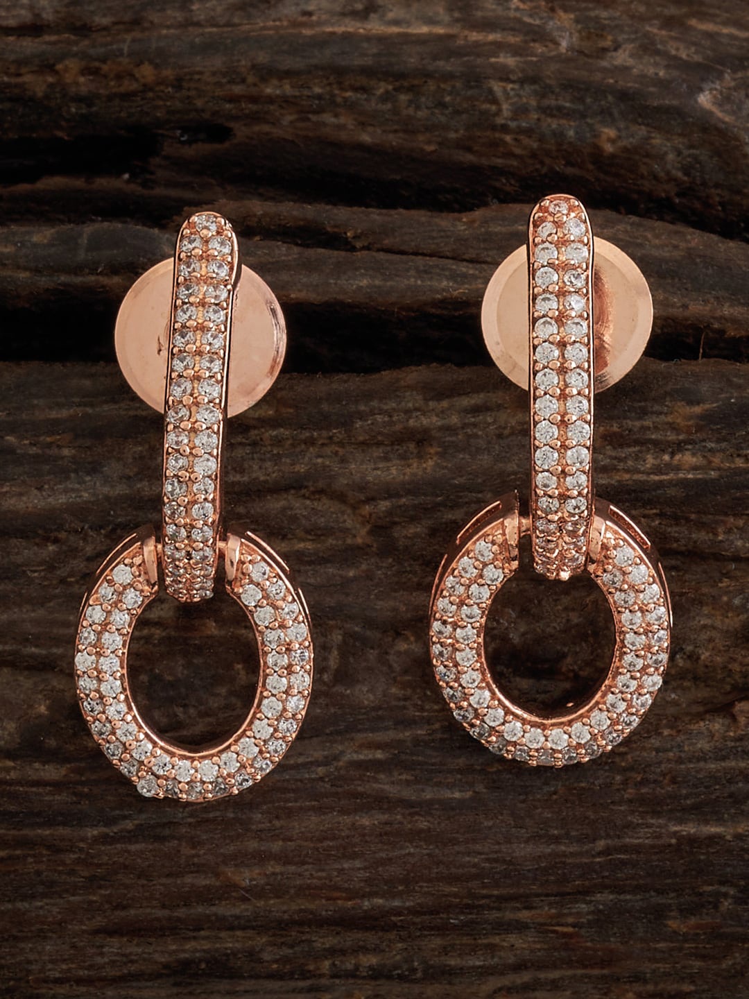 

Kushal's Fashion Jewellery Rose-Gold Plated Cubic Zirconia Studded Drop Earrings