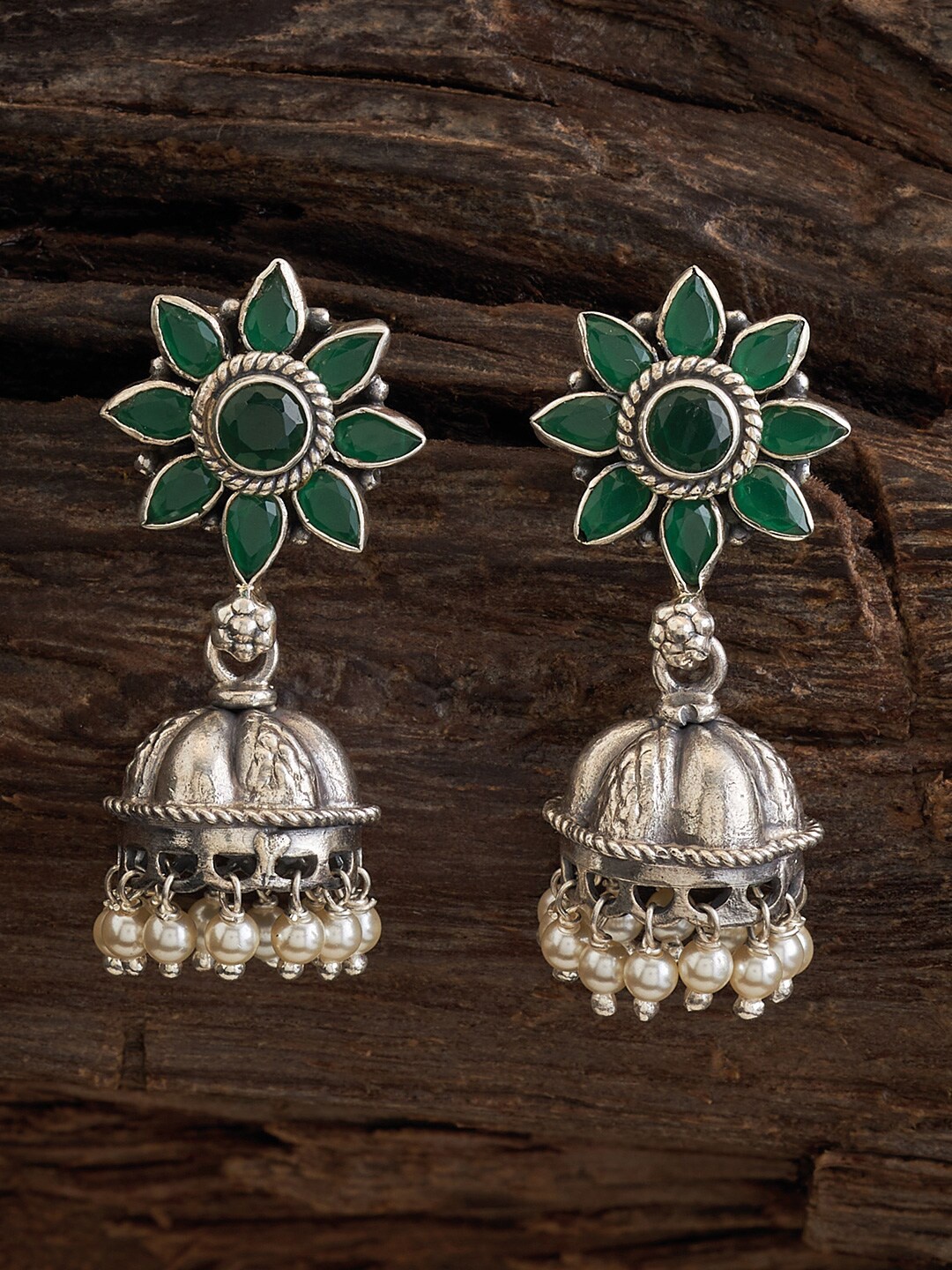 

Kushal's Fashion Jewellery Rhodium-Plated Dome Shaped Studs Earrings, Silver