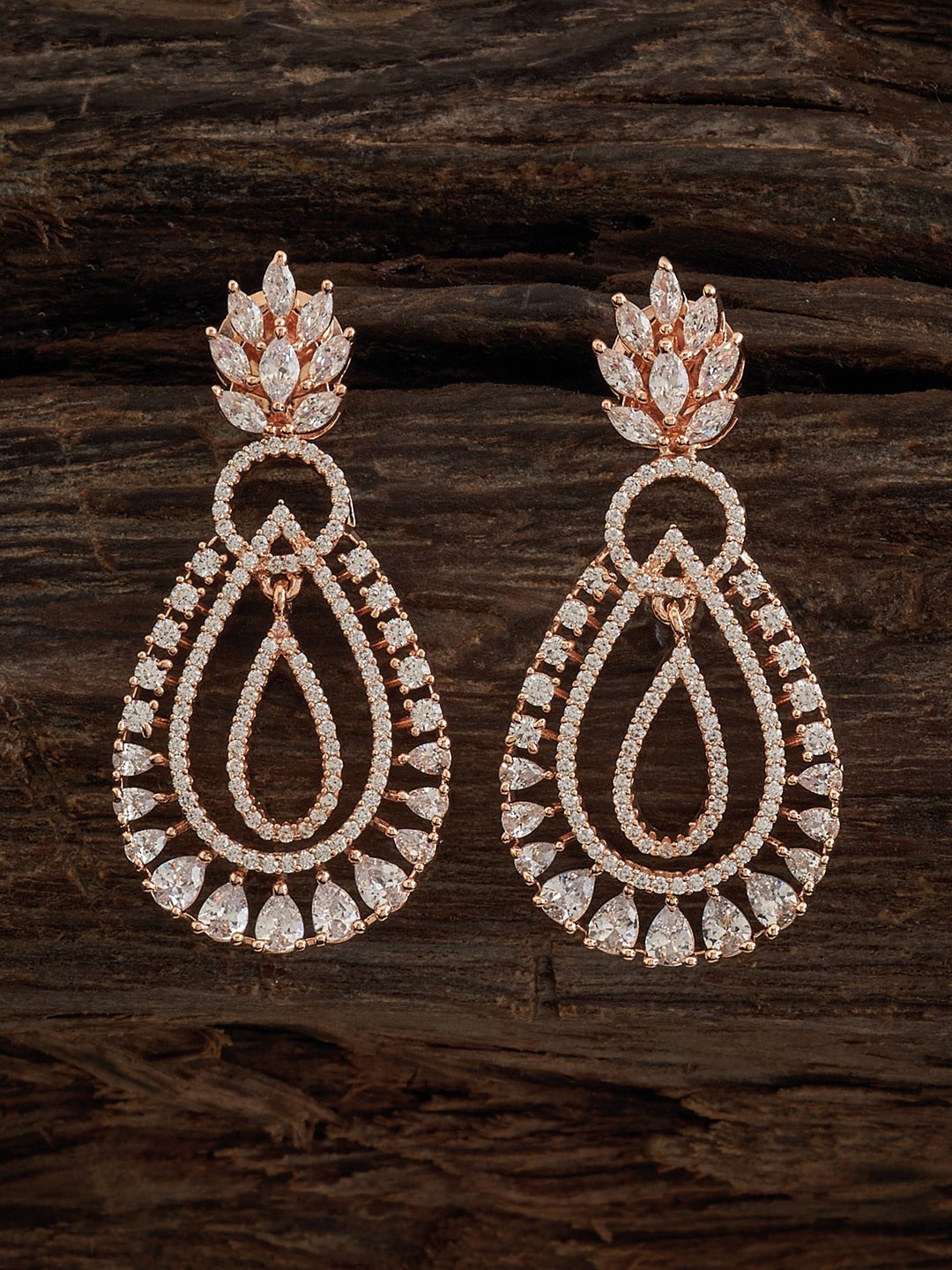 

Kushal's Fashion Jewellery Rose Gold-Plated Teardrop Shaped Drop Earrings, White