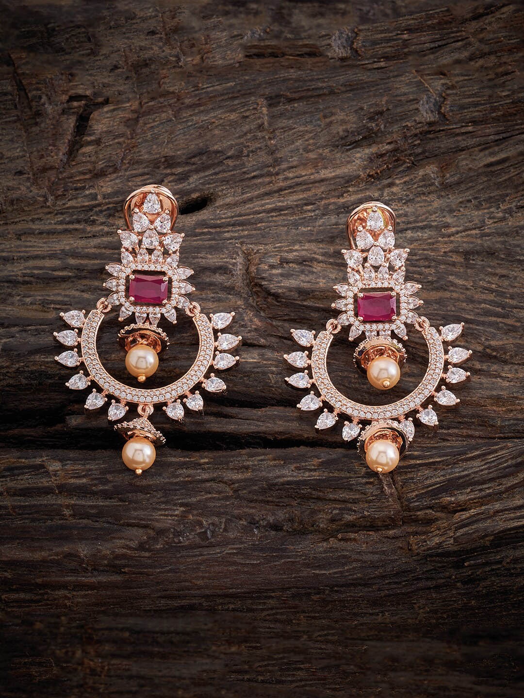 

Kushal's Fashion Jewellery Rose Gold-Plated Circular Drop Earrings, Red