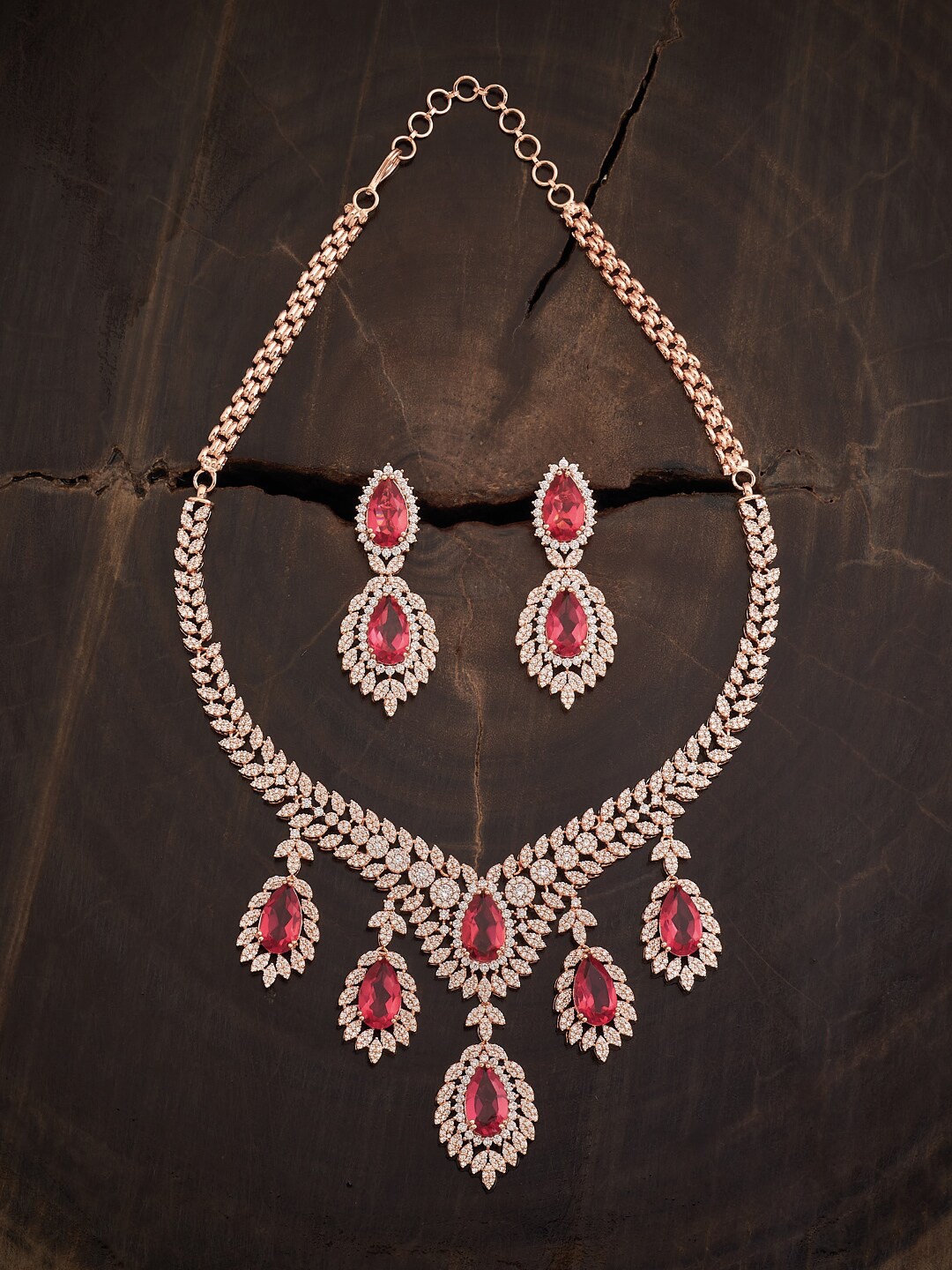 

Kushal's Fashion Jewellery Rose Gold Plated CZ Studded Jewellery Set