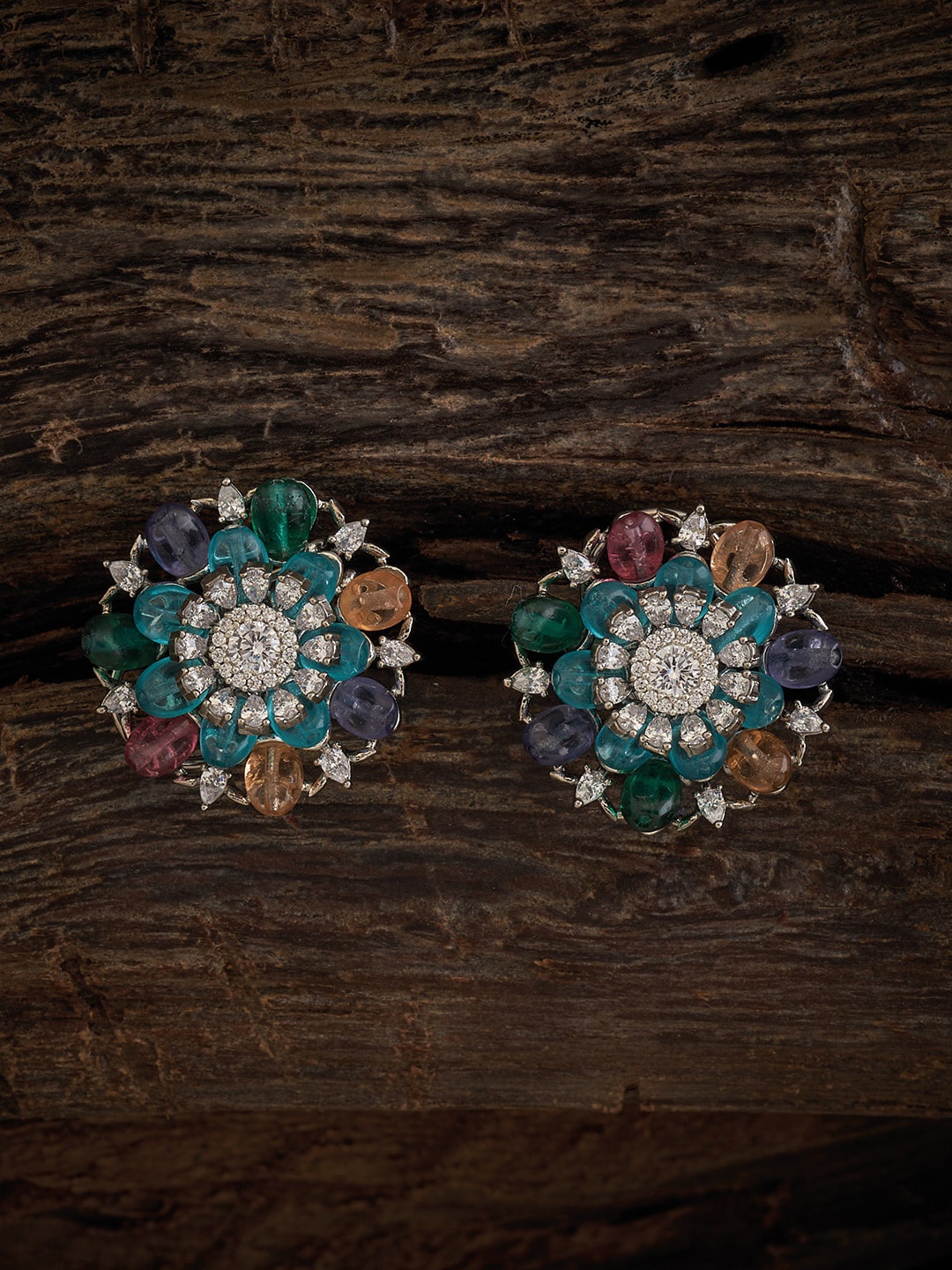 

Kushal's Fashion Jewellery Rhodium-Plated Cubic Zirconia-Studded Circular Studs Earrings, Silver