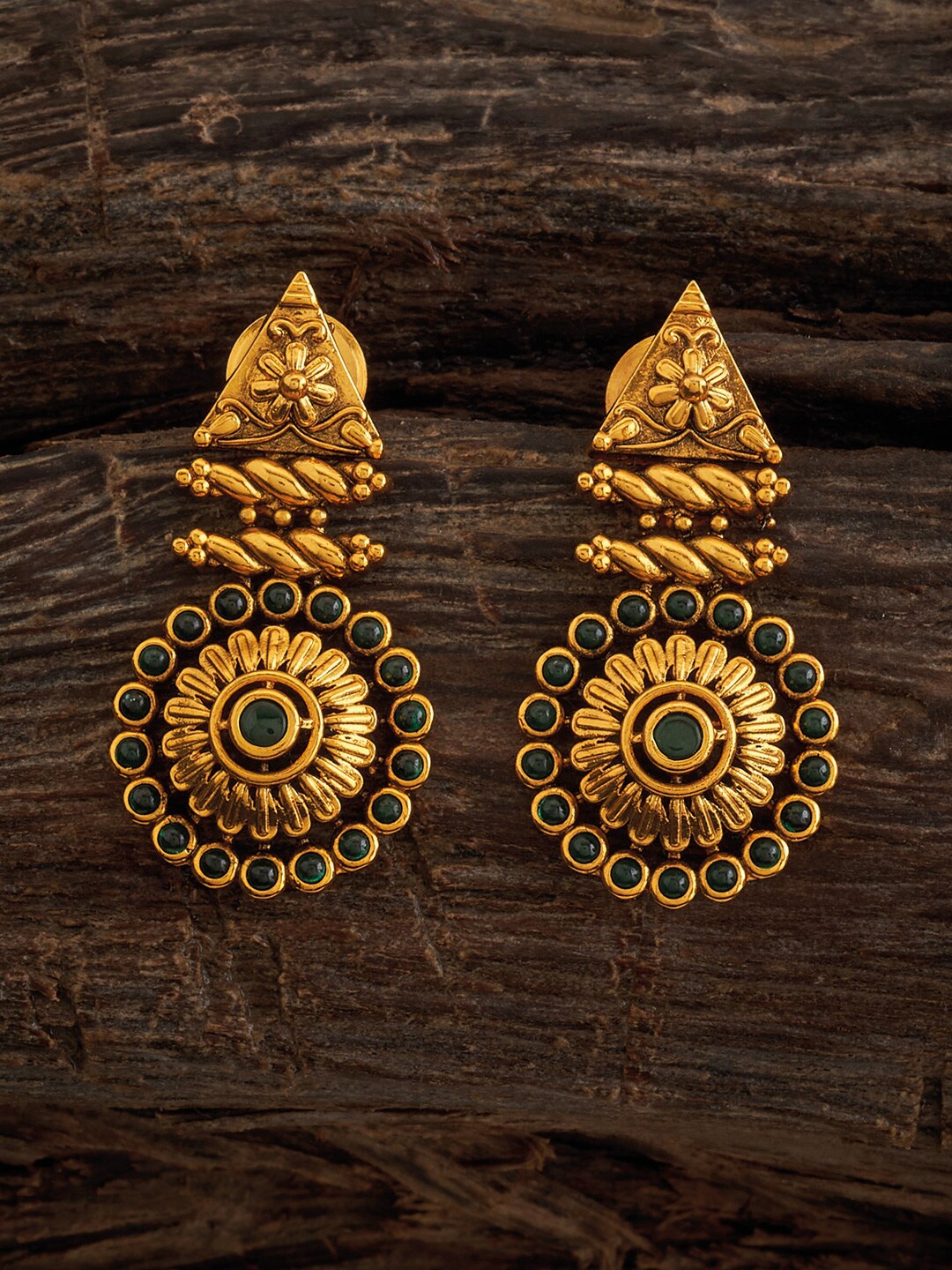 

Kushal's Fashion Jewellery Gold-Plated Circular Drop Earrings