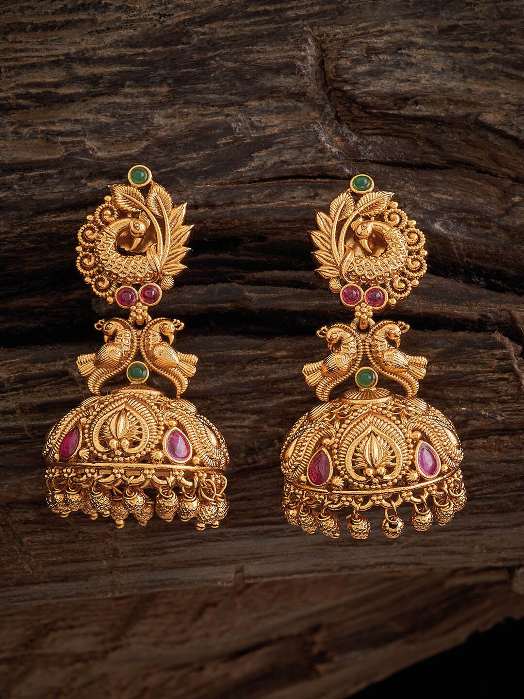 

Kushal's Fashion Jewellery Dome Shaped Stone-Studded Jhumkas, Gold