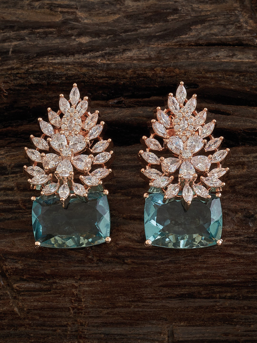 

Kushal's Fashion Jewellery Rose Gold-Plated Leaf Shaped Studs Earrings, Sea green