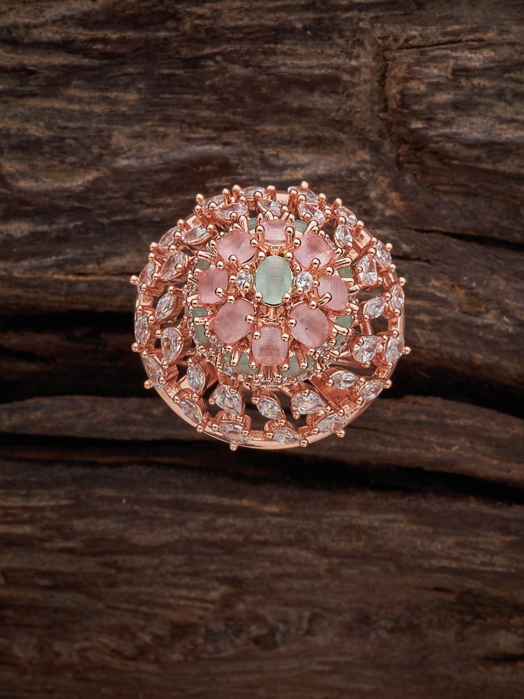 

Kushal's Fashion Jewellery Rose Gold-Plated CZ Stone-Studded Adjustable Finger Ring