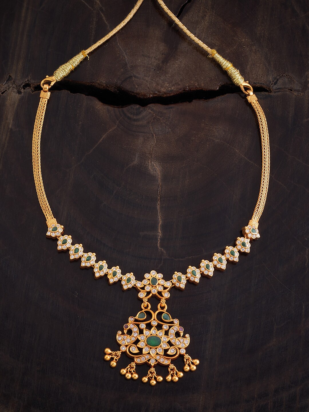 

Kushal's Fashion Jewellery 92.5 Pure Silver Temple Necklace, Green