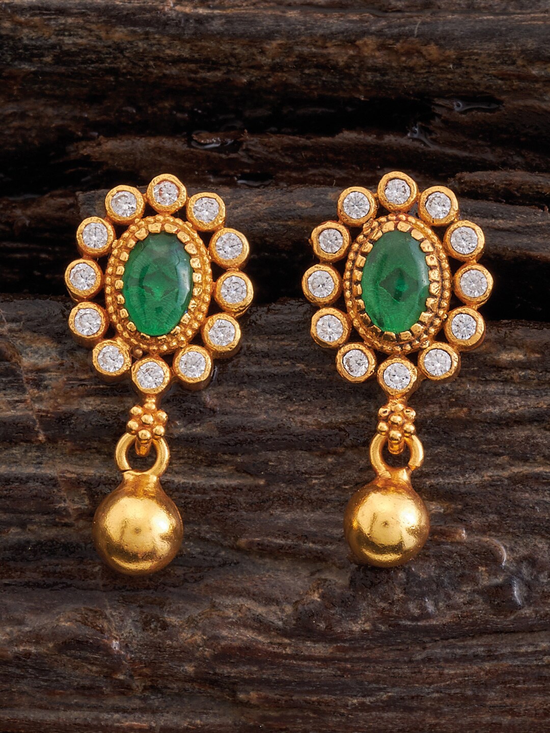 

Kushal's Fashion Jewellery 92.5 Pure Silver Temple Oval Drop Earrings, Gold