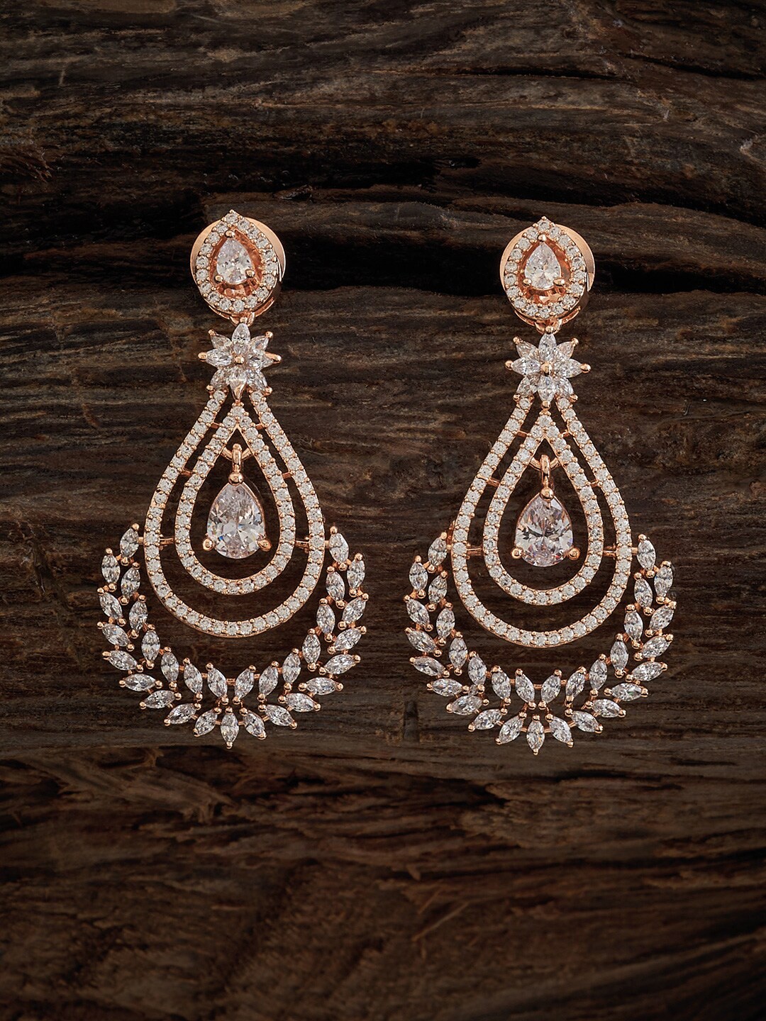 

Kushal's Fashion Jewellery Rose Gold-Plated Teardrop Shaped Chandbalis Earrings, White