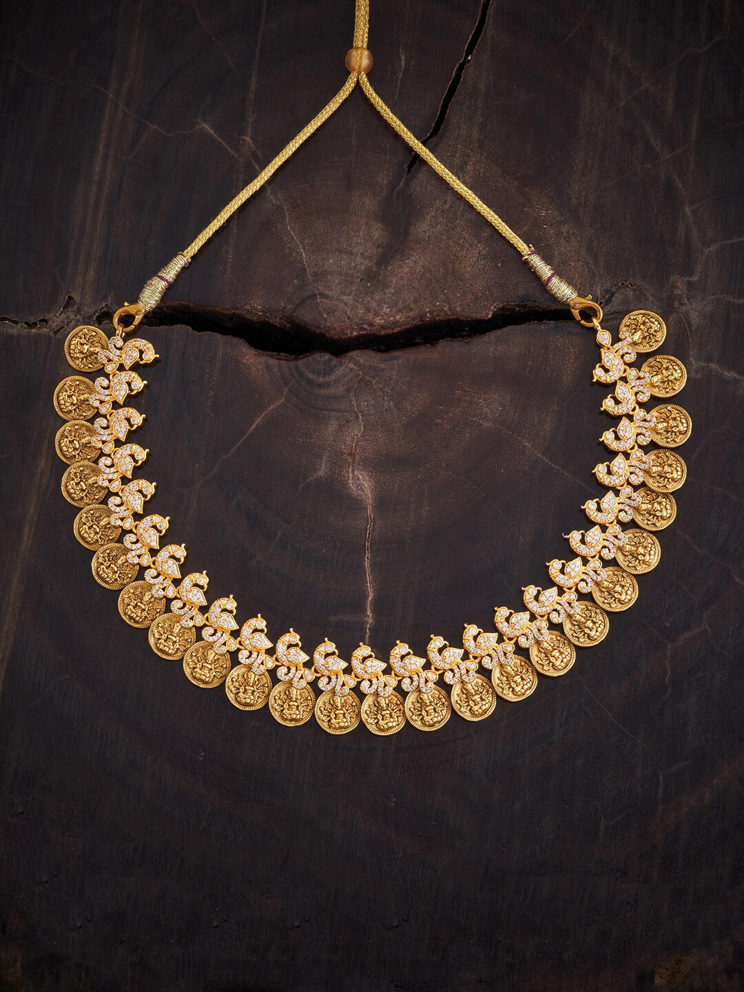 

Kushal's Fashion Jewellery Stone-Studded 92.5 Pure Silver Temple Necklace, Gold