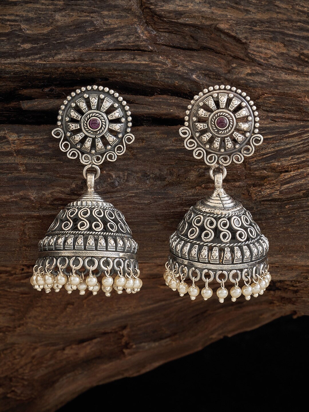 

Kushal's Fashion Jewellery Rhodium-Plated Dome Shaped Jhumkas, Silver