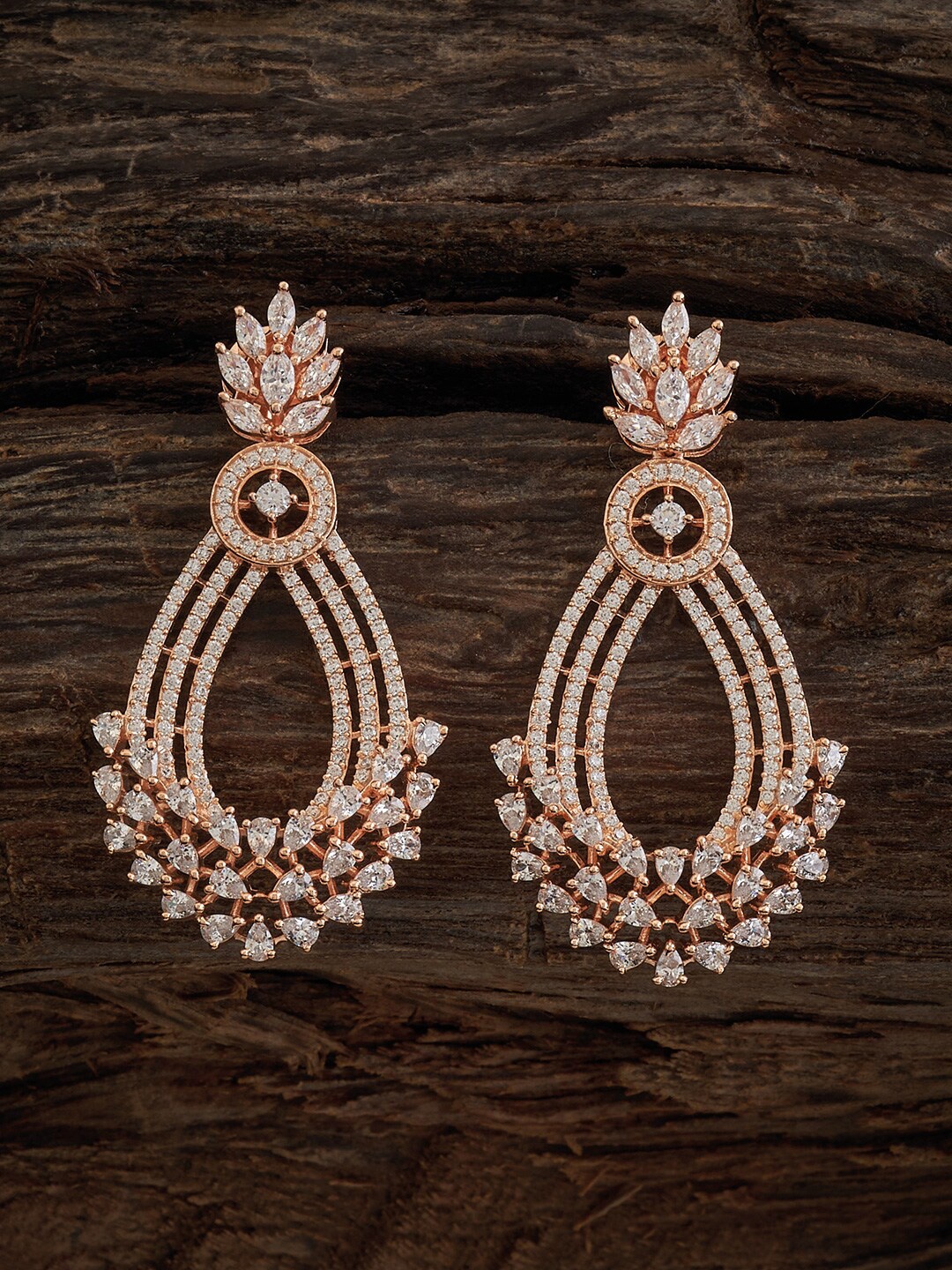 

Kushal's Fashion Jewellery Rose Gold-Plated Teardrop Shaped Drop Earrings, White