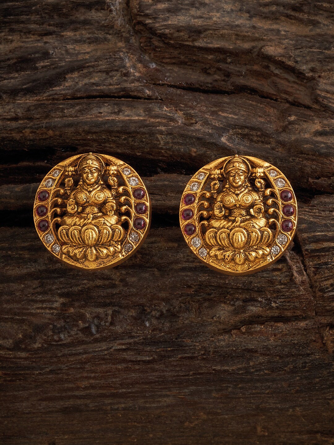 

Kushal's Fashion Jewellery Gold-Plated Studded Circular Temple Studs