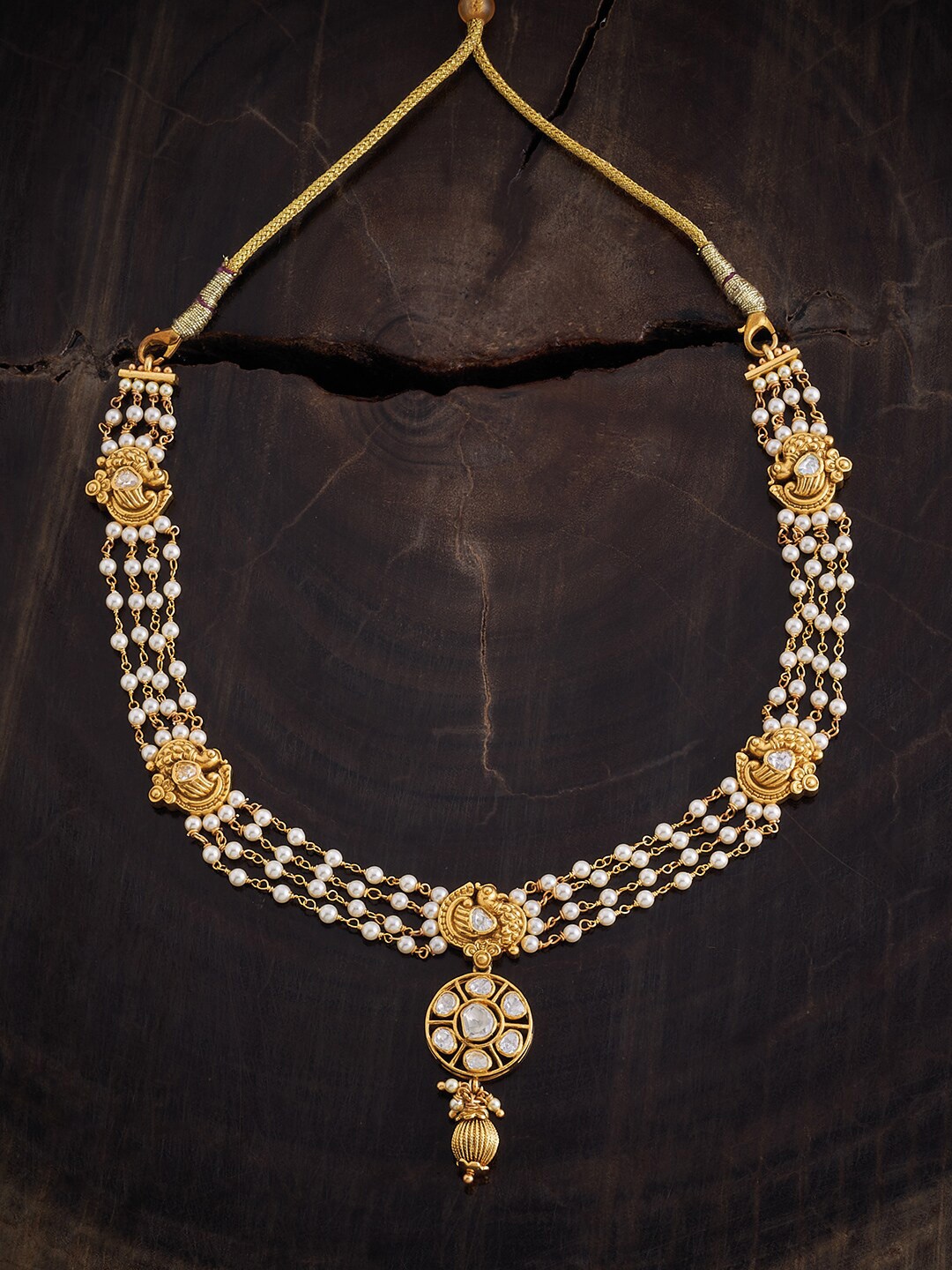 

Kushal's Fashion Jewellery Beaded 92.5 Pure Silver Necklace, Gold