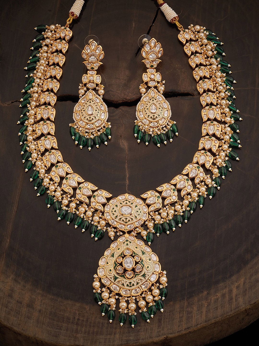 

Kushal's Fashion Jewellery Kundan Studded & Beaded Jewellery Set, Green