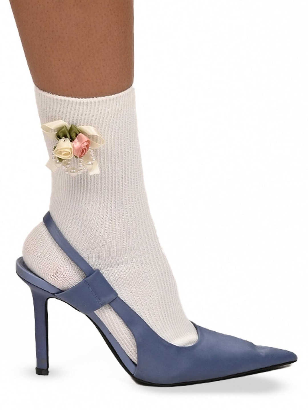 

ODETTE Women Flower Detail Above Ankle-Length Cotton Socks, Off white