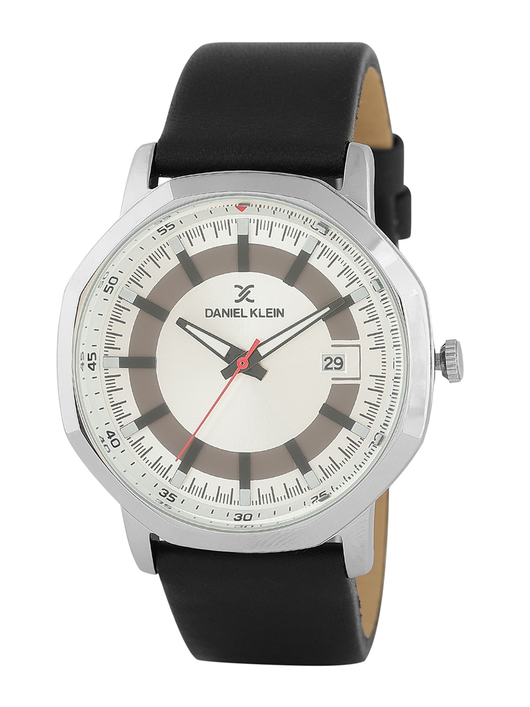 

Daniel Klein Men Silver-Toned Printed Dial & Black Leather Straps Analogue Watch DK12140-1