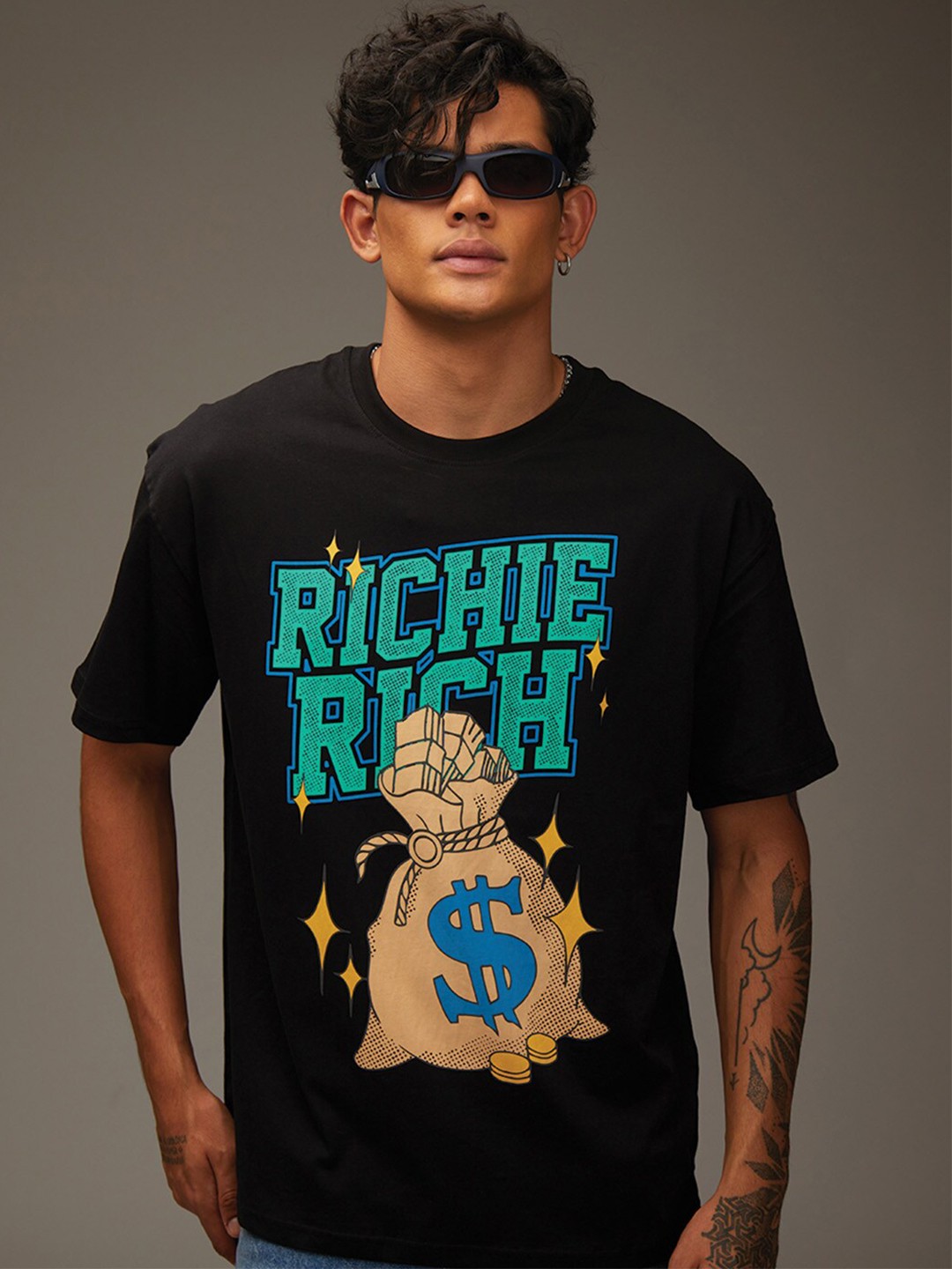 

Bonkers Corner Black & Green Richie Rich Printed Cotton Oversized T-shirt