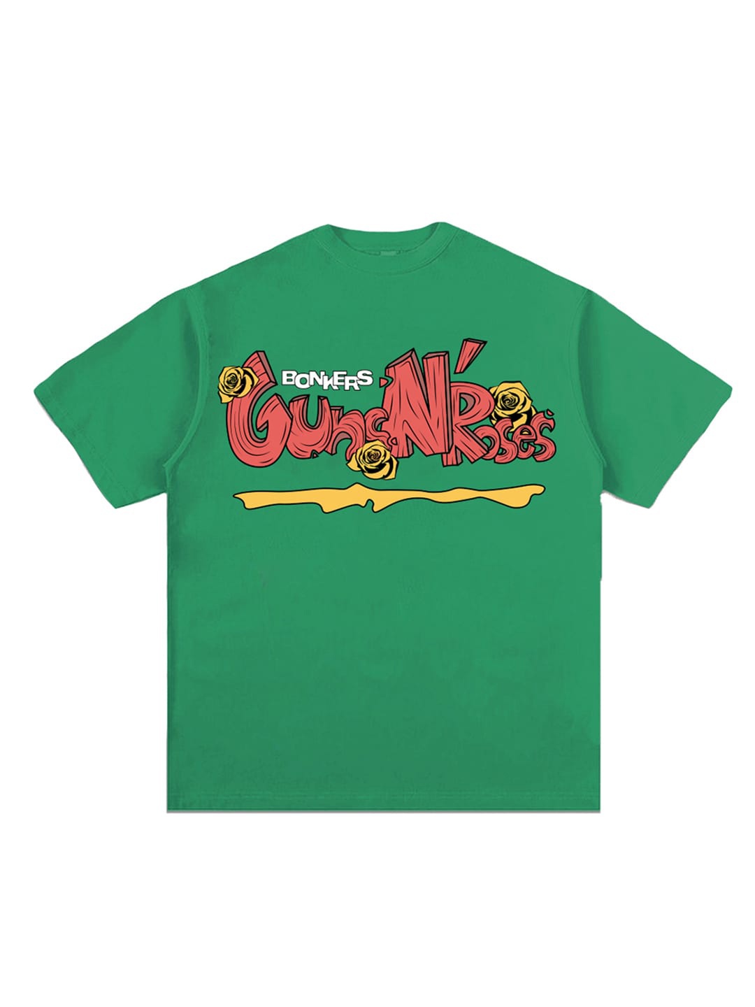 

Bonkers Corner Men Green Typography Guns & Roses Printed Cotton Oversized T-Shirt