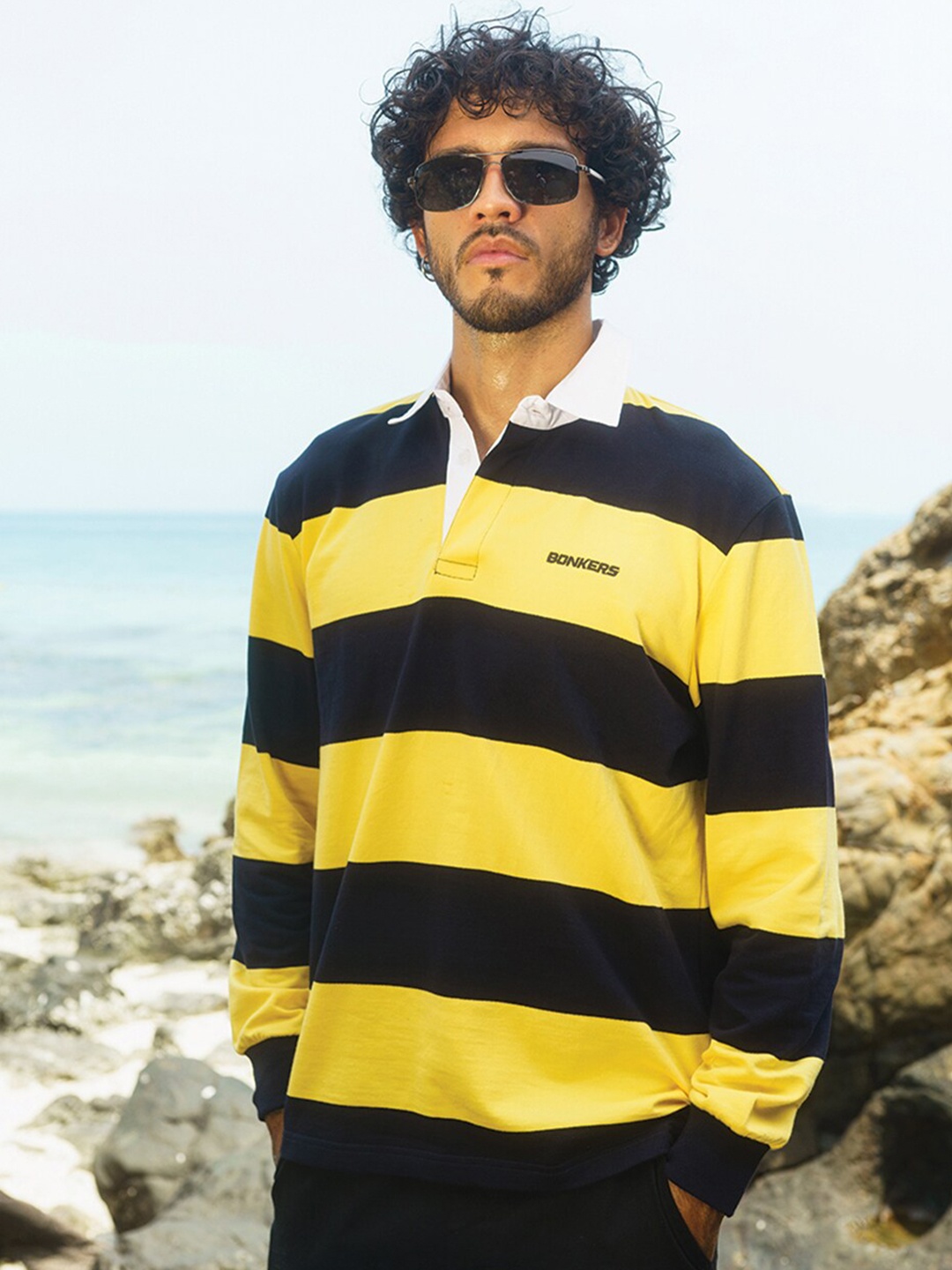 

Bonkers Corner Striped Polo Collar Cotton T-shirt, Yellow