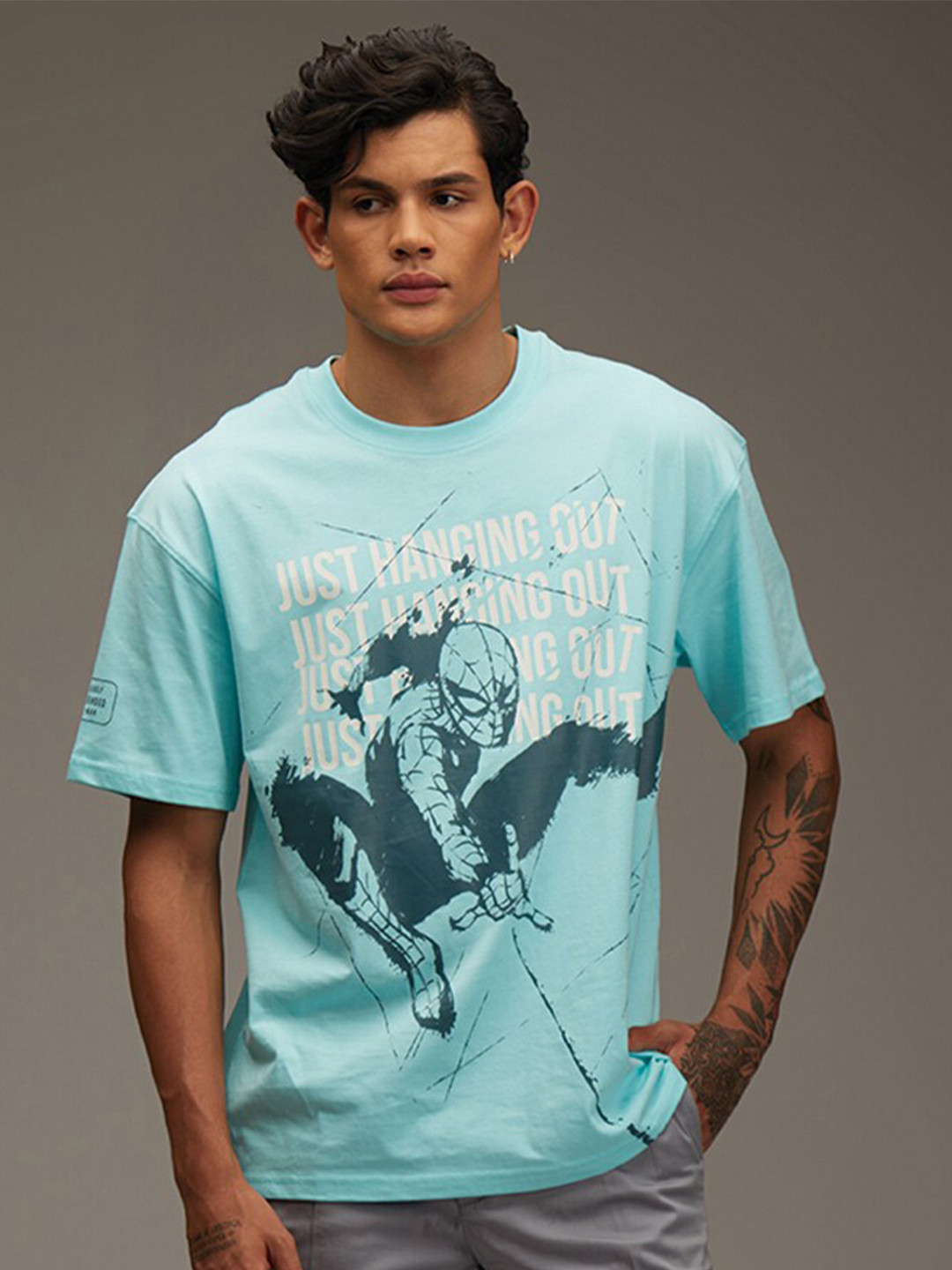 

Bonkers Corner Typography Printed Oversized Cotton T-shirt, Blue