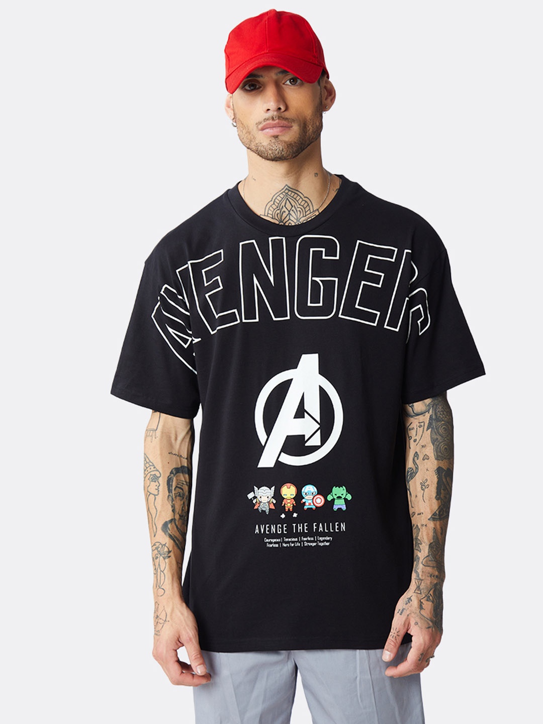 

Bonkers Corner Men Black Avengers Printed Cotton Oversized T-Shirt