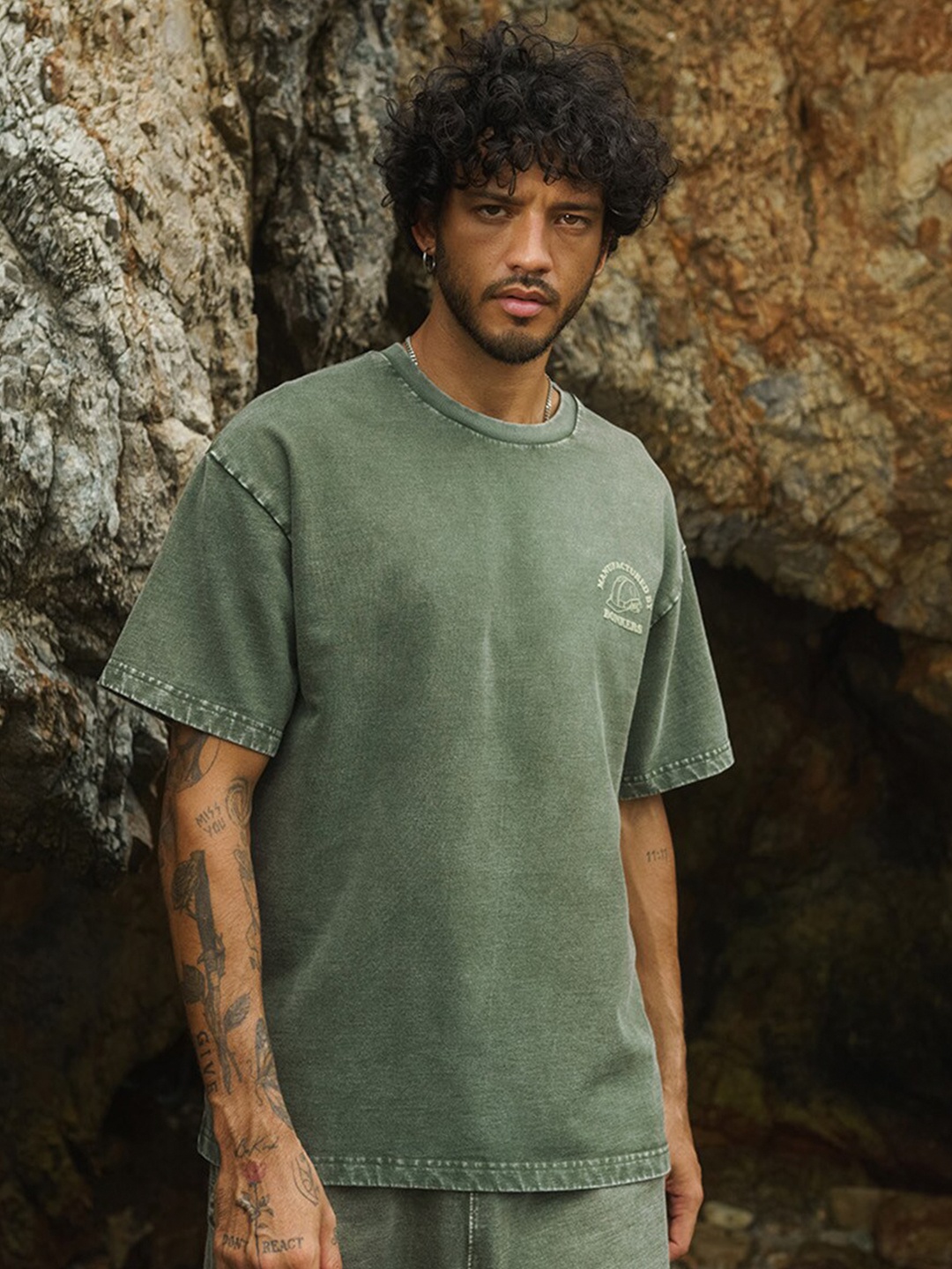 

Bonkers Corner Round Neck Oversized Cotton T-shirt, Olive