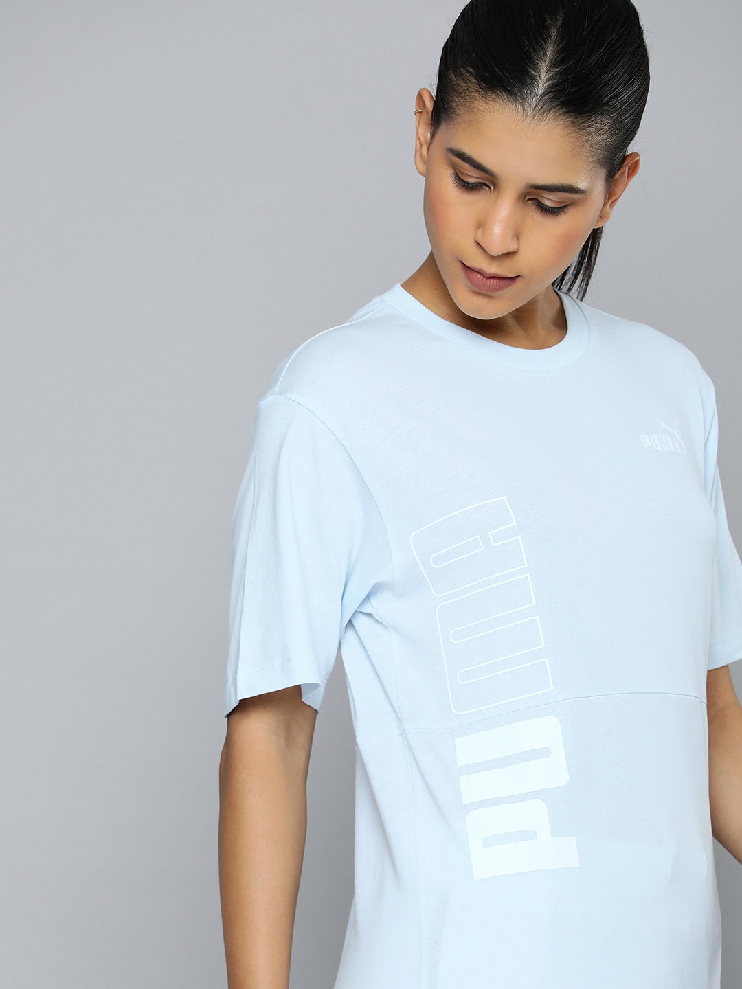 

Puma Pure Cotton Relaxed Fit Brand Logo Printed Drop-Shoulder Sleeves Outdoor T-shirt, Blue