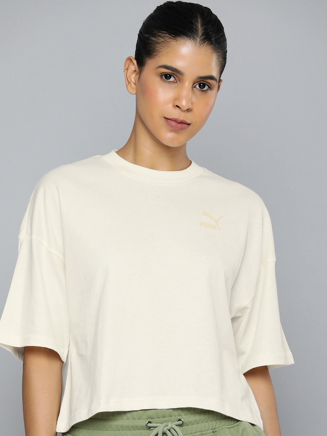 

Puma CLASSICS Drop-Shoulder Pure Cotton Oversized T-shirt, Off white