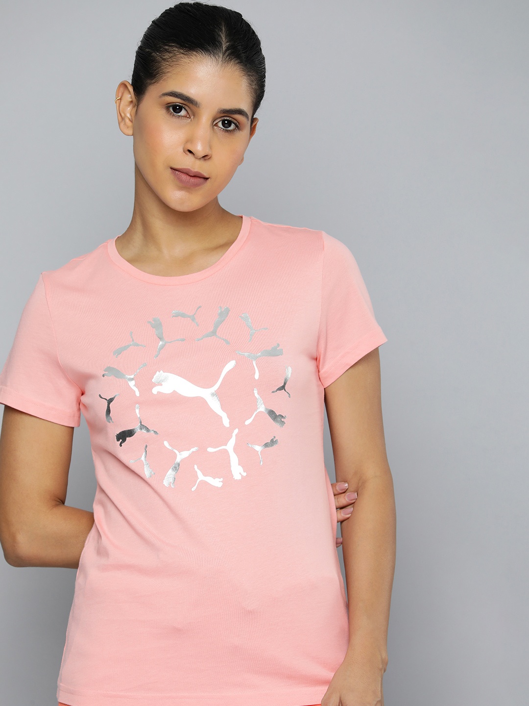 

Puma ESS Graphic Printed Pure Cotton T-shirt, Pink