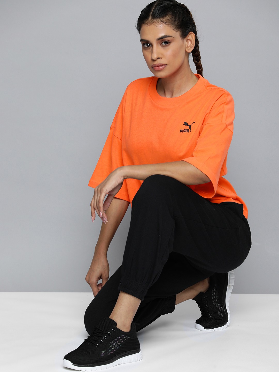 

Puma CLASSICS Drop-Shoulder Sleeves Pure Cotton Oversized T-shirt, Orange