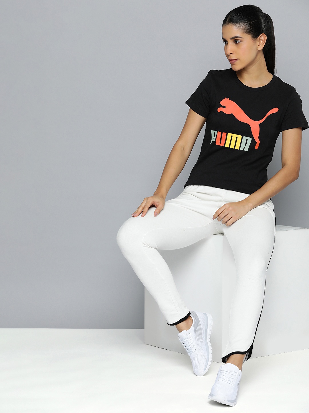 

Puma Classics Multi Color Brand Logo Printed Pure Cotton T-shirt, Black