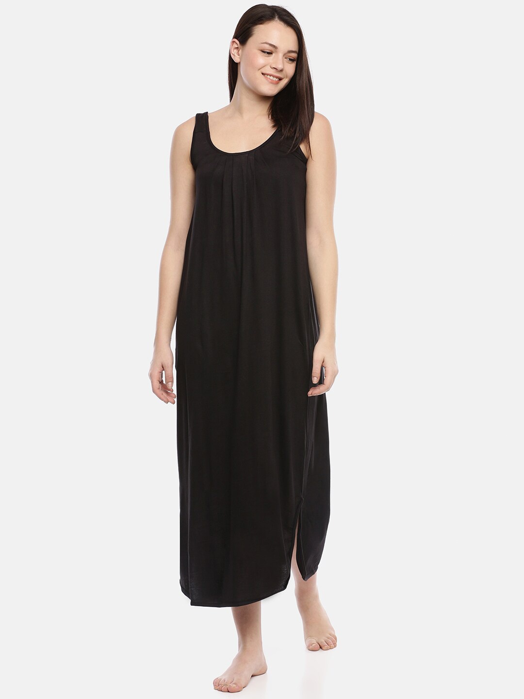 

GOLDSTROMS Round Neck Sleeveless Pure Cotton Maxi Nightdress, Black