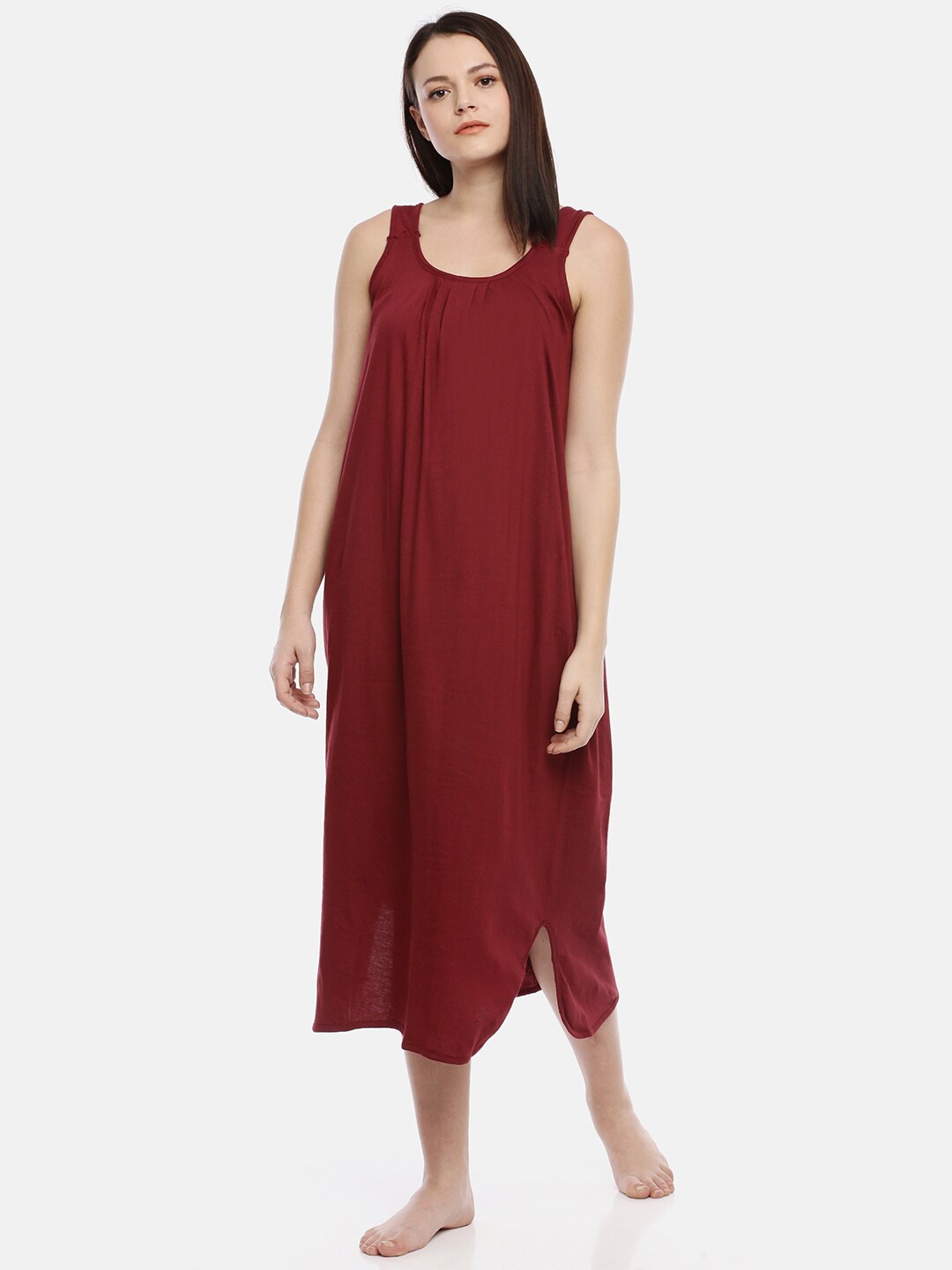 

GOLDSTROMS Round Neck Sleeveless Pure Cotton Maxi Nightdress, Maroon