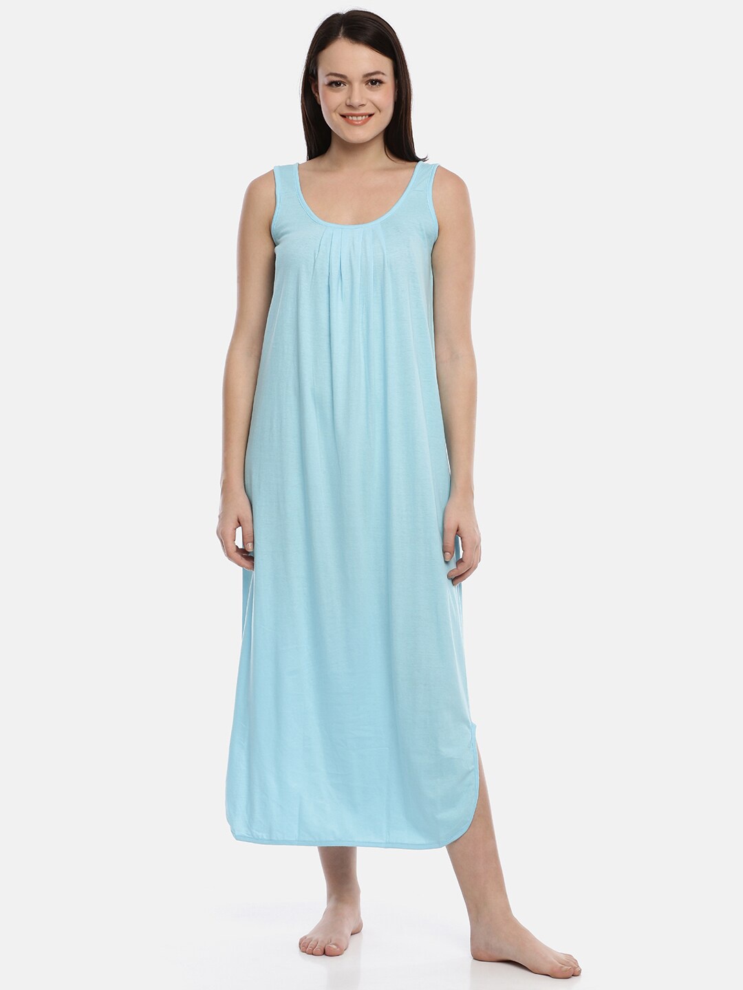 

GOLDSTROMS Round Neck Sleeveless Pure Cotton Maxi Nightdress, Blue