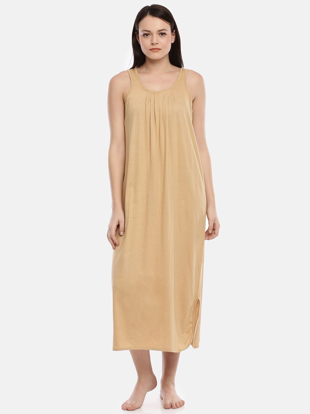 

GOLDSTROMS Round Neck Sleeveless Pure Cotton Maxi Nightdress, Beige