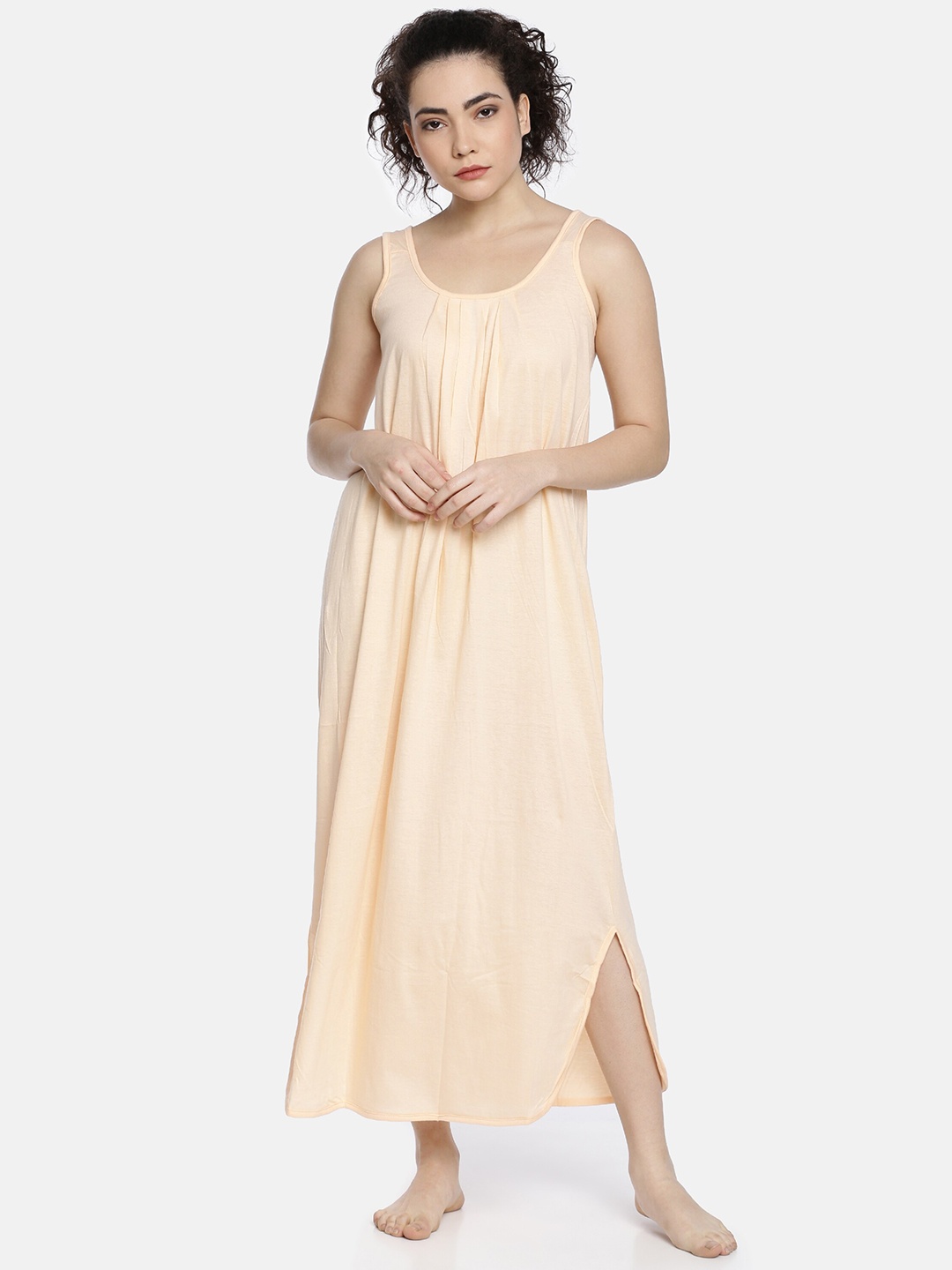 

GOLDSTROMS Round Neck Sleeveless Pure Cotton Maxi Nightdress, Peach