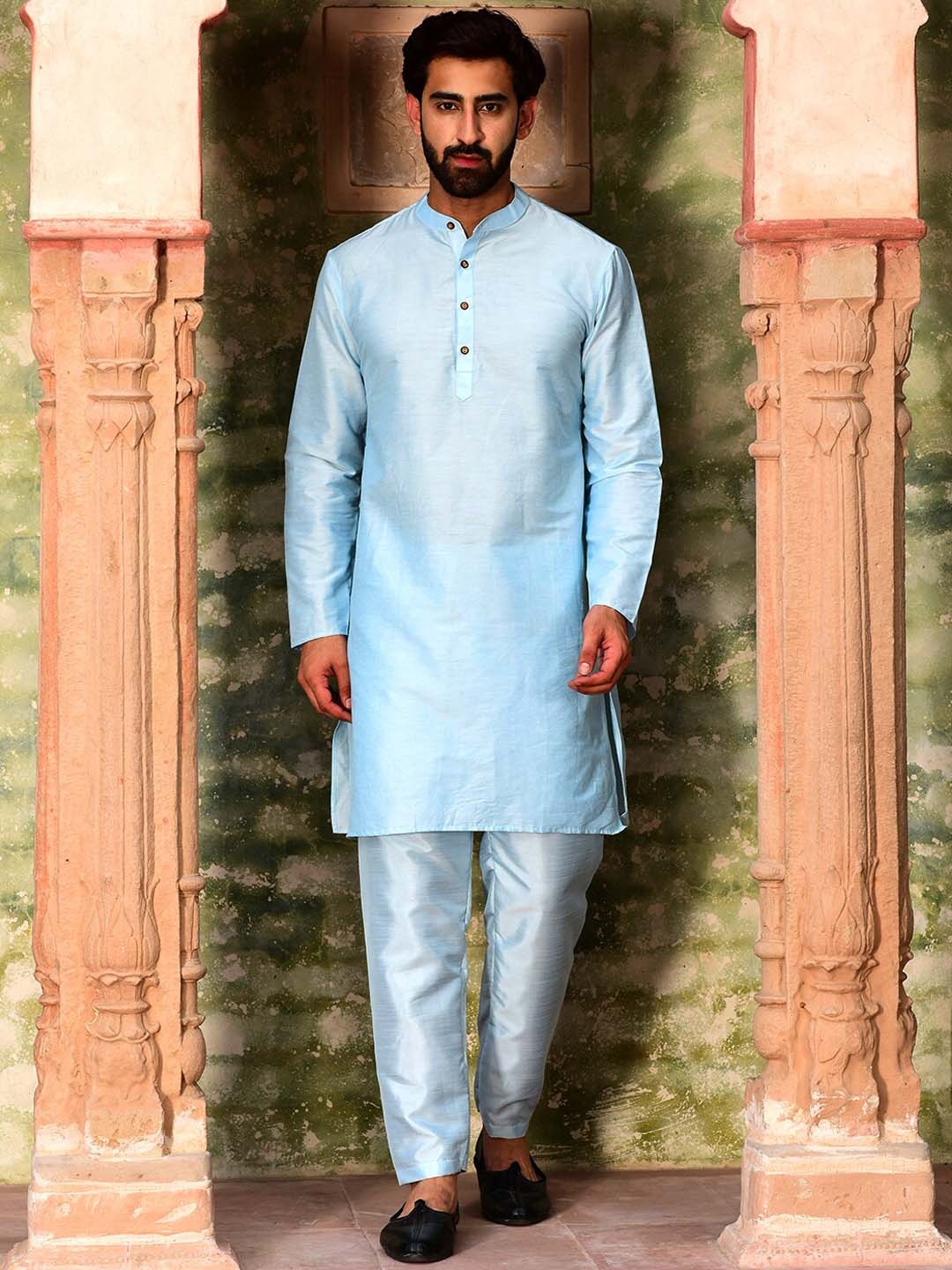 

HOUSE OF DEYANN Regular Kurta With Pyjamas & Nehru Jacket, Blue