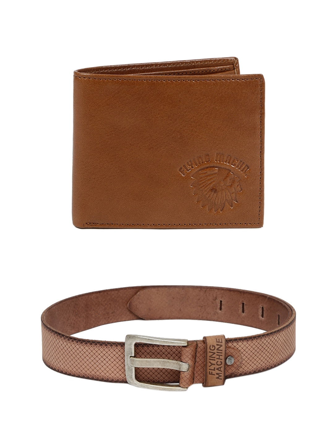 

Flying Machine Men Brown Leather Belt & Wallet