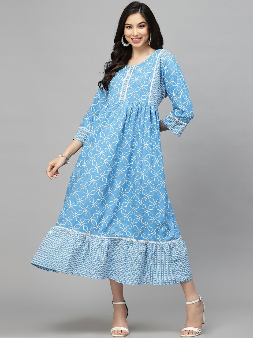 

Stylum Bandhani Printed Fit & Flare Ethnic Dress, Blue