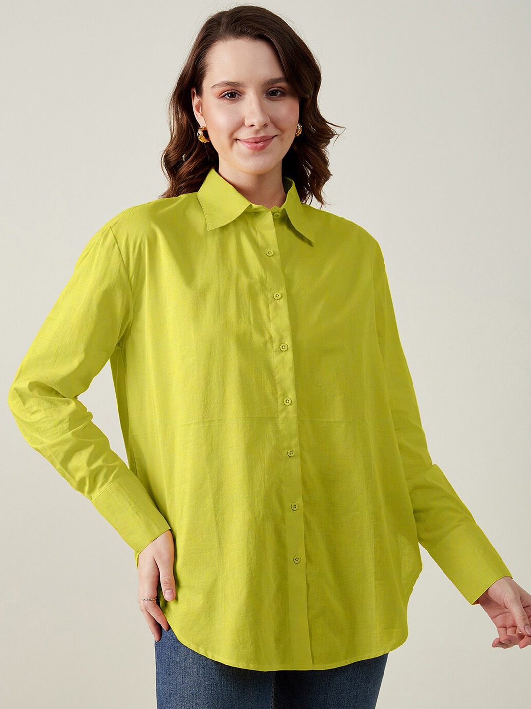 

JUNE & HARRY Relaxed Cotton Casual Shirt, Lime green