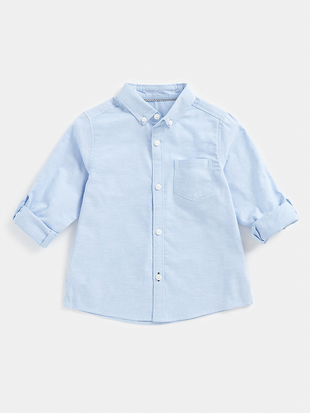 

mothercare Boys Button Down Collar Roll- Up Sleeves Pure Cotton Casual Shirt, Blue