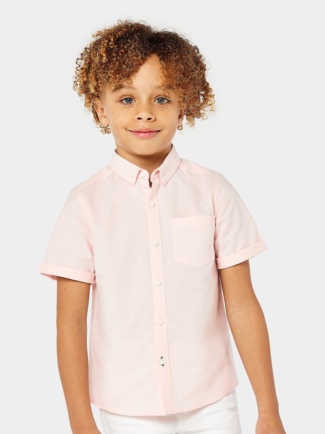 

mothercare Boys Button Down Collar Pure Cotton Casual Shirt, Pink