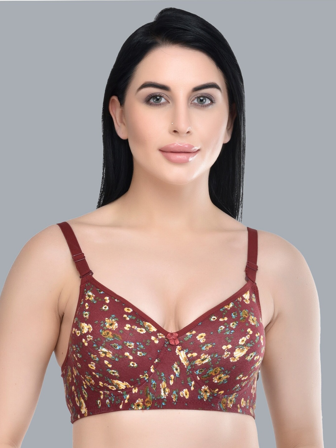 

Extoes Floral Printed Cotton Lightly Padded Push-Up Full Coverage Bra With All Day Comfort, Maroon