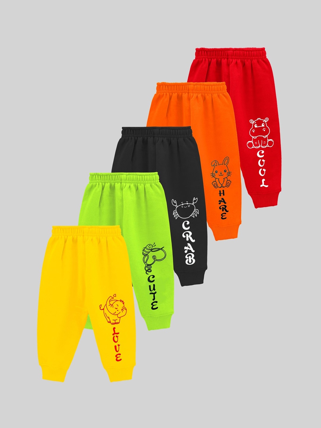 

KUCHIPOO Infant Kids Pack Of 5 Typography Printed Joggers, Red