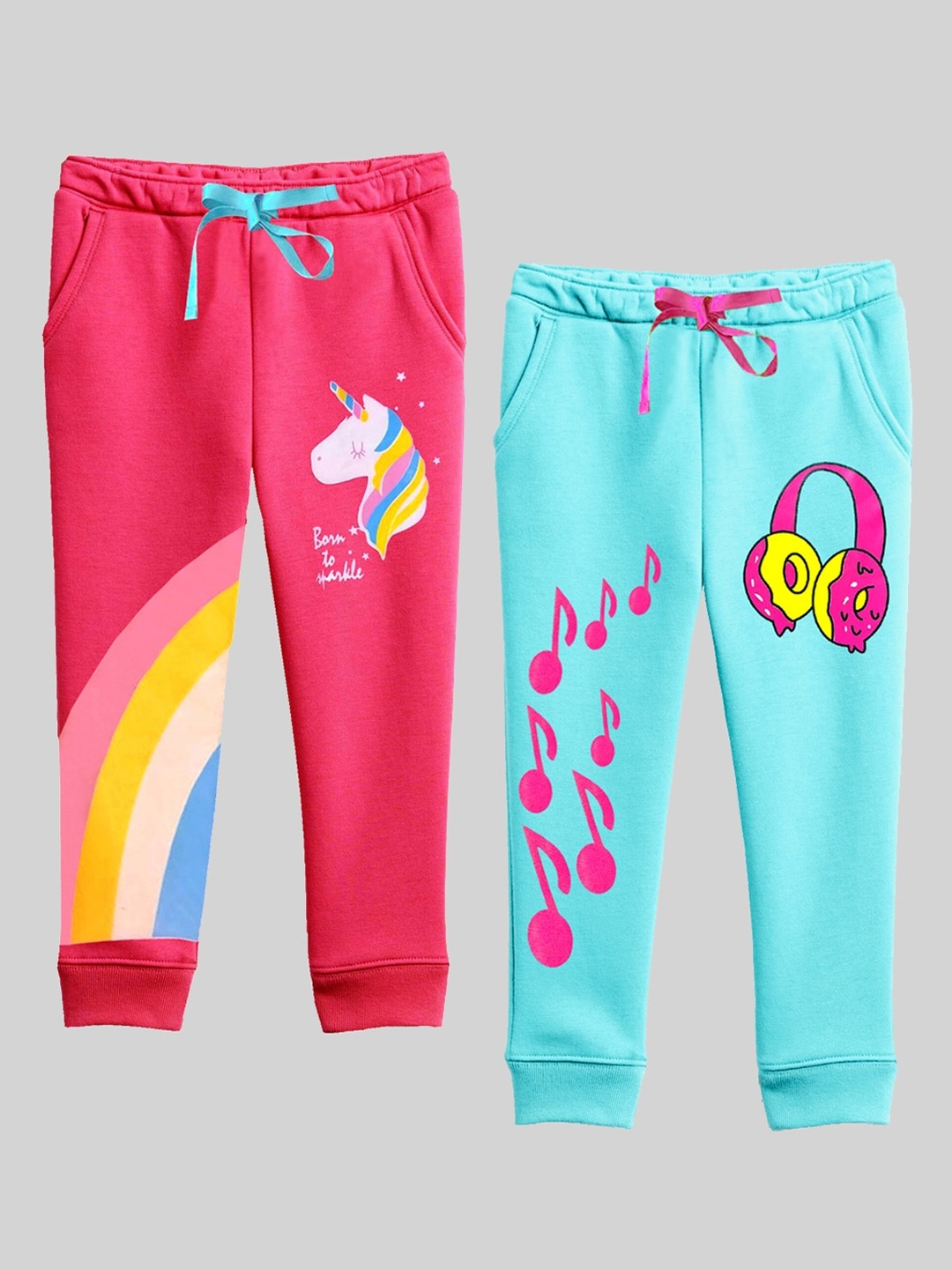 

KUCHIPOO Girls Pack Of 2 Mid-Rise Printed Joggers, Pink