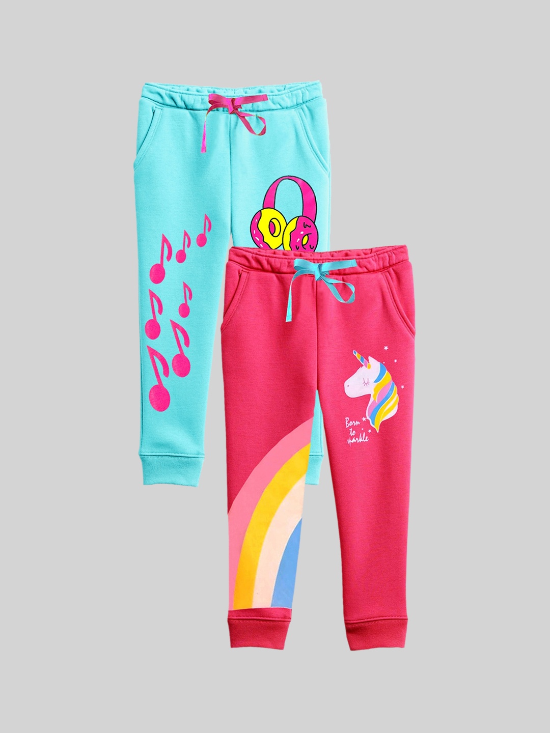 

KUCHIPOO Girls Pack Of 2 Printed Track Pants, Pink