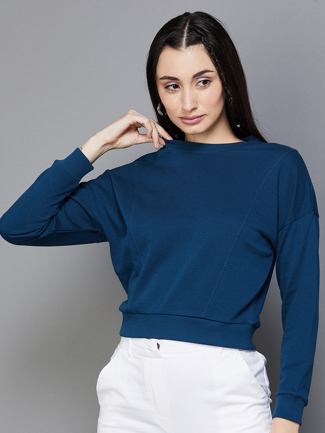 

Ginger by Lifestyle Round Neck Cotton Sweatshirt, Teal